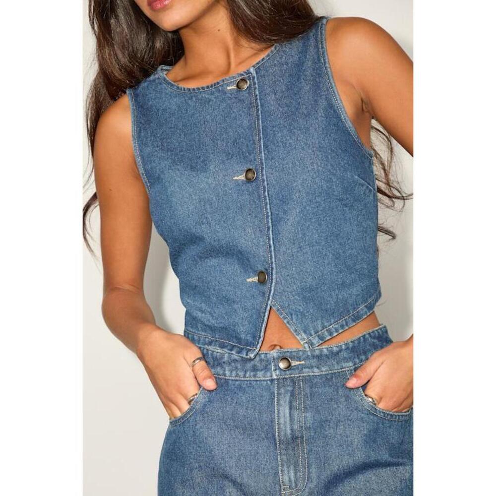Lulus Medium Wash Denim Vest Top Blue - Size M